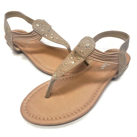 Bella Marie Womens Size 6 ANNA Slip On Beach Rhinestone Gladiator Sandals Beige - Picture 8 of 10